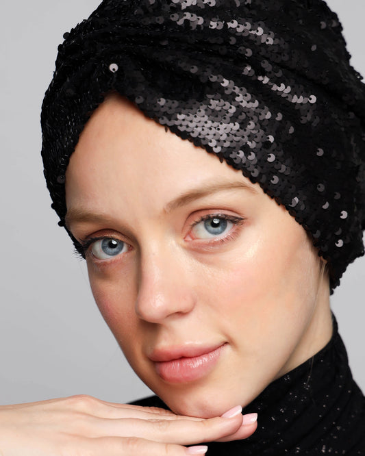 Black Sequin Turban