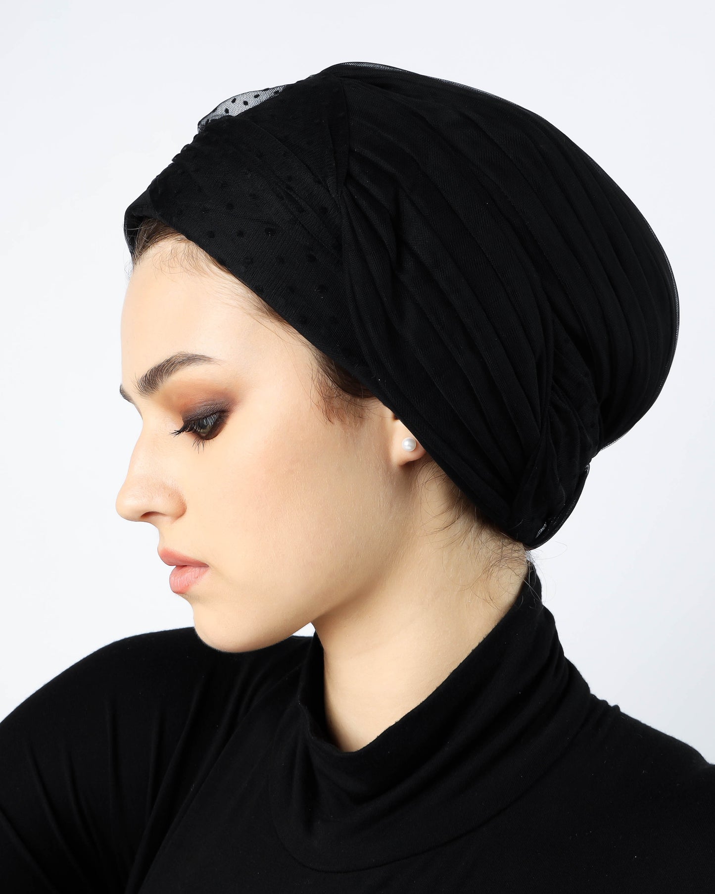 Tulle polka dots Pleats Turban