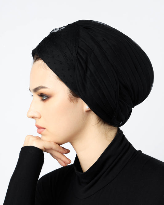 Tulle polka dots Pleats Turban