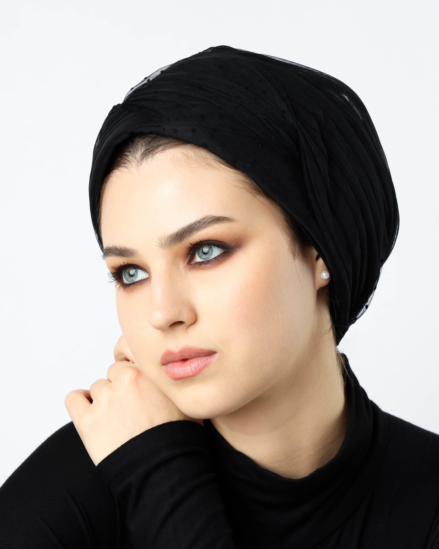 Tulle polka dots Pleats Turban