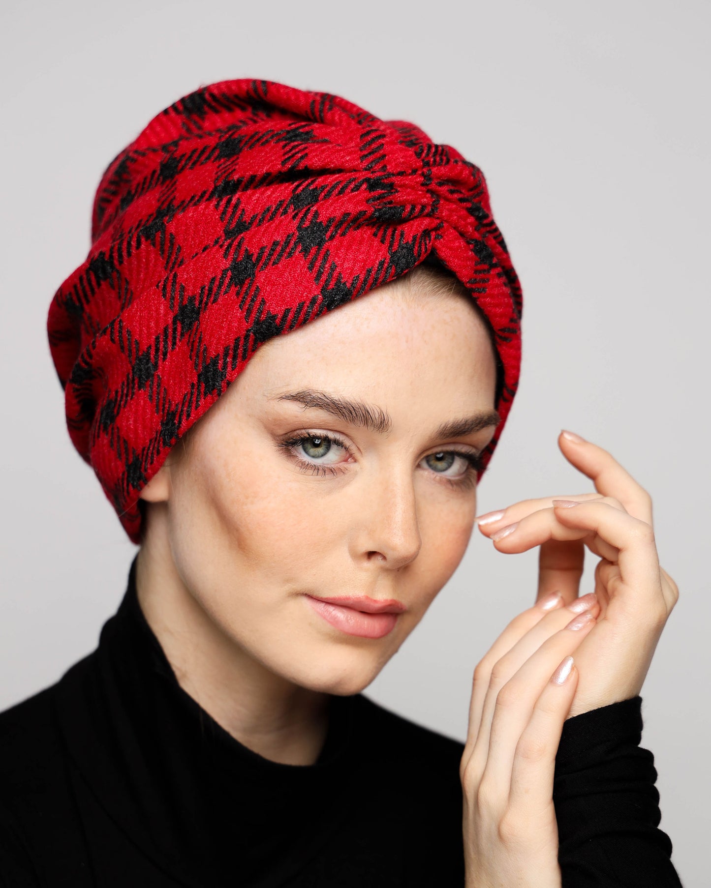 Plaid Gathering Wool Turban