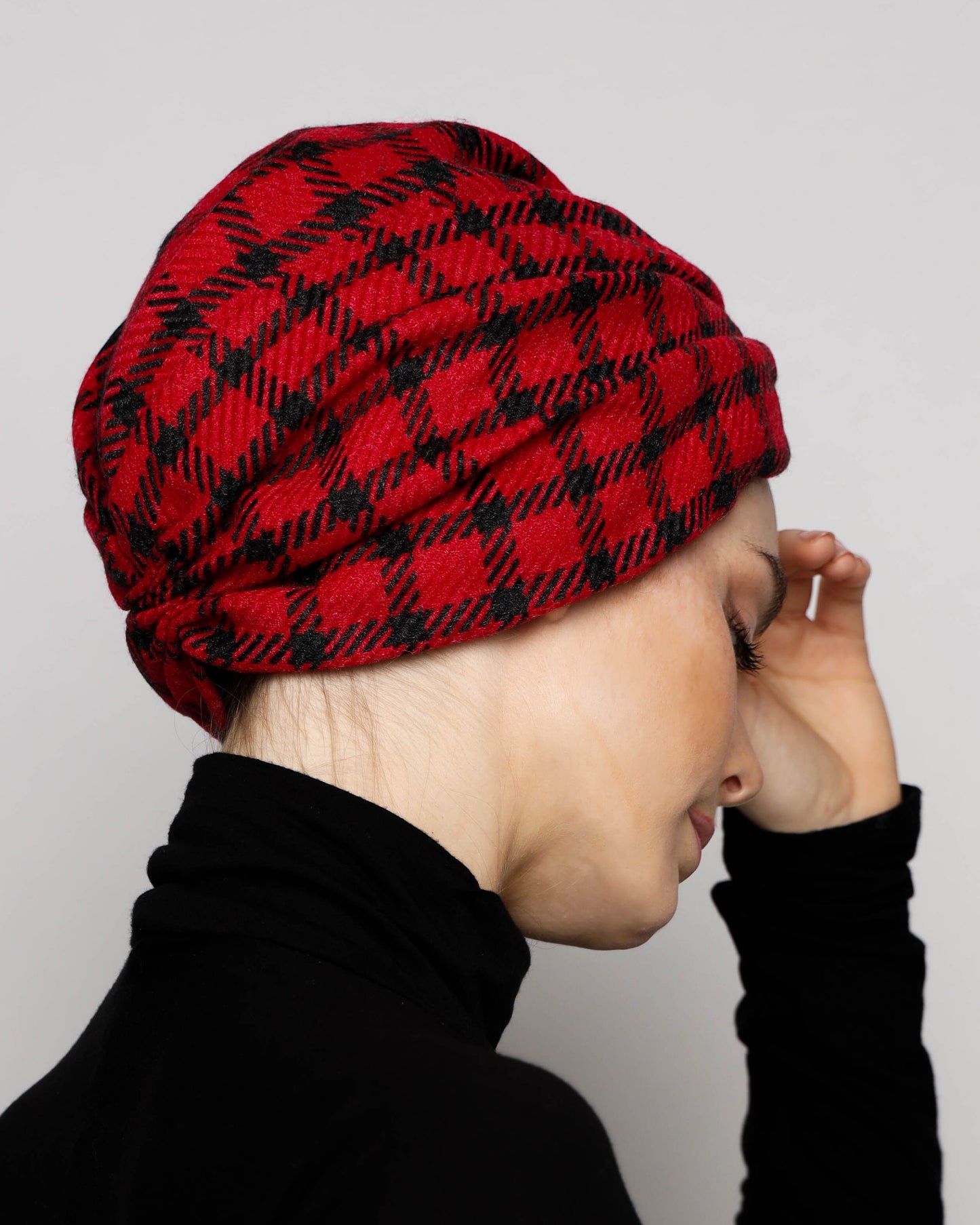 Plaid Gathering Wool Turban