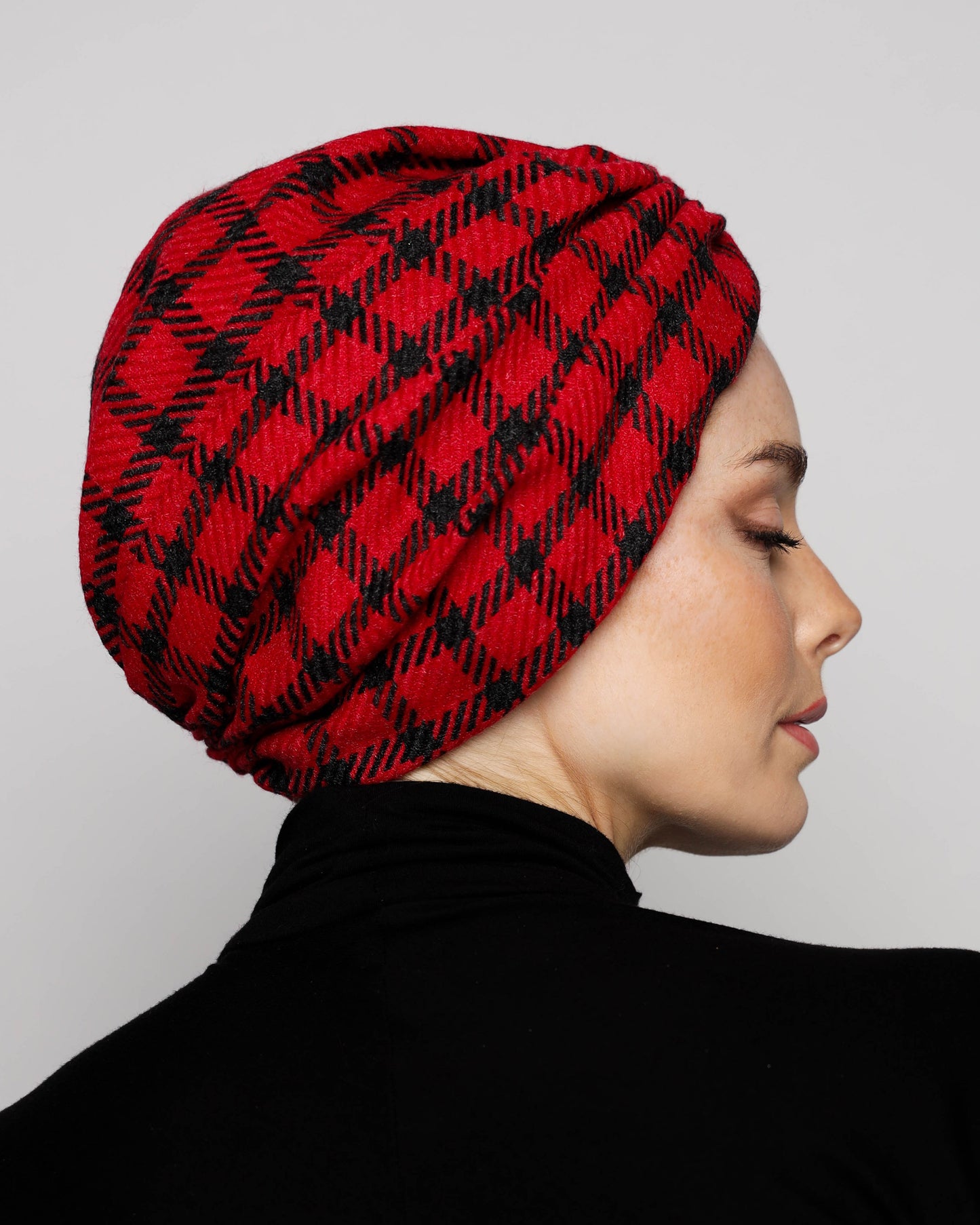 Plaid Gathering Wool Turban