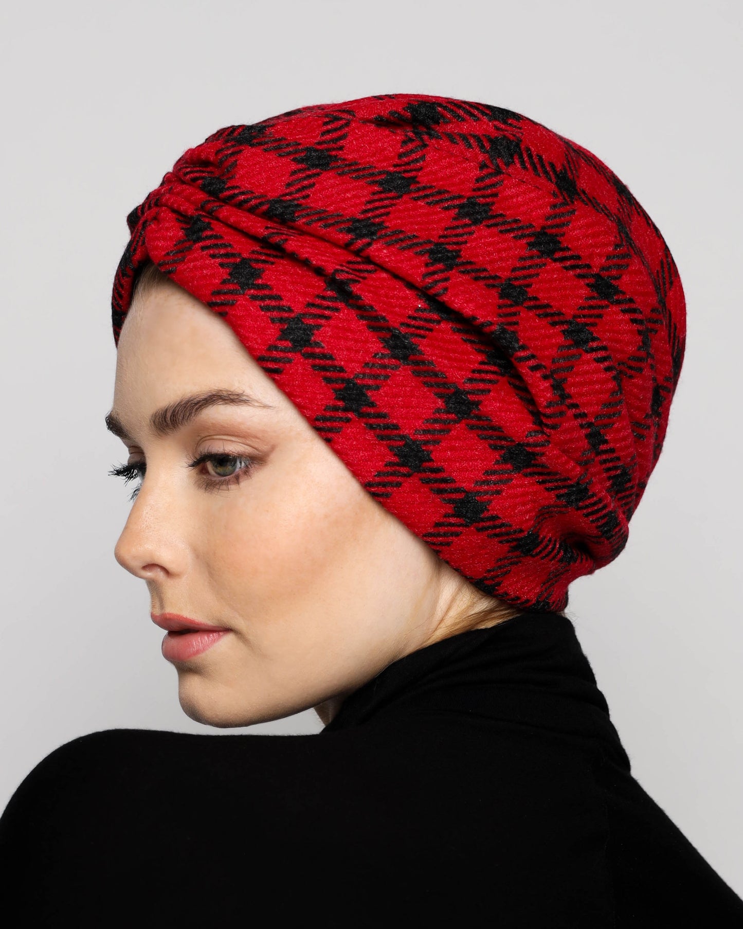 Plaid Gathering Wool Turban