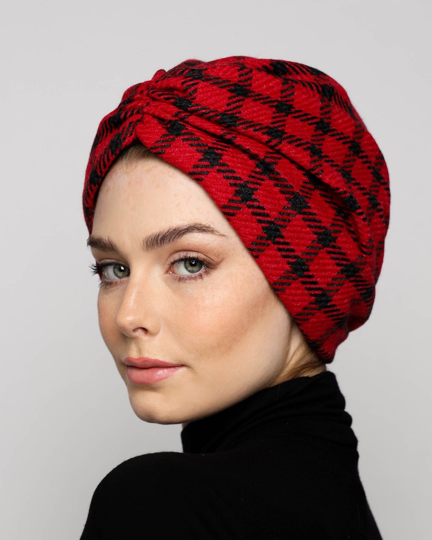 Plaid Gathering Wool Turban