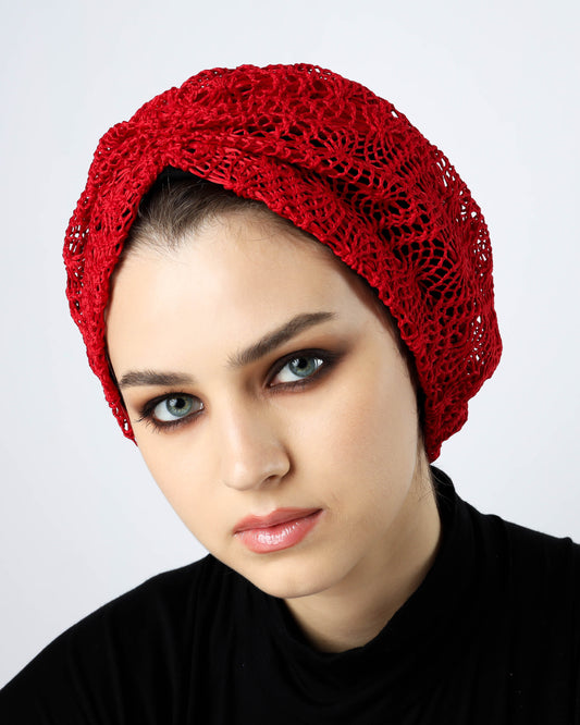 Red knitting Turban