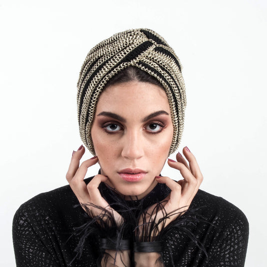 Golden Black Knitting Turban