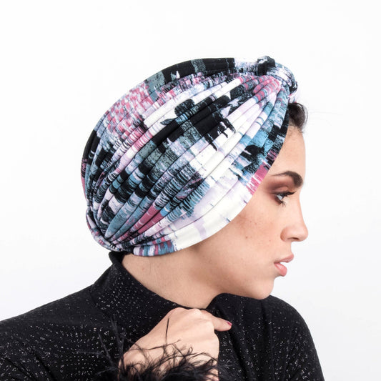 Dramatic stripes turban blue