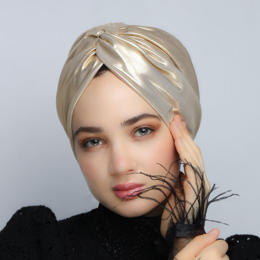 Metallic lame` twisted lines turban