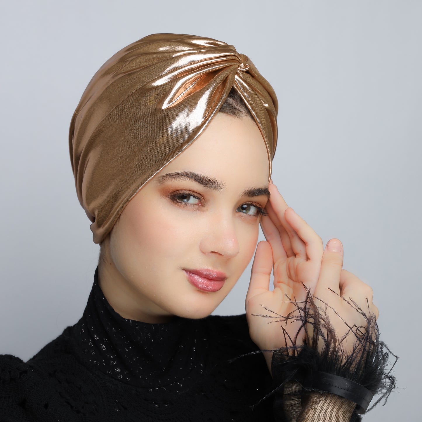 Metallic lame` twisted lines turban