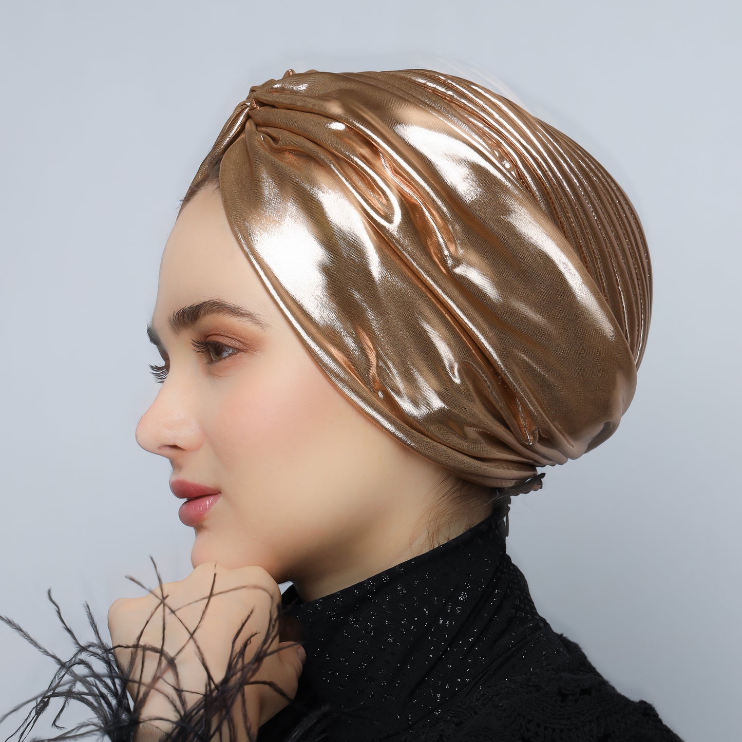 Metallic lame` twisted lines turban