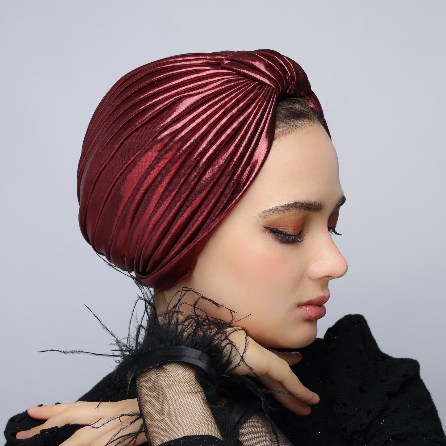 Metallic lame` lines turban