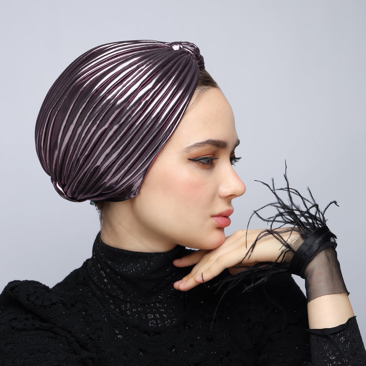 Metallic lame` lines turban