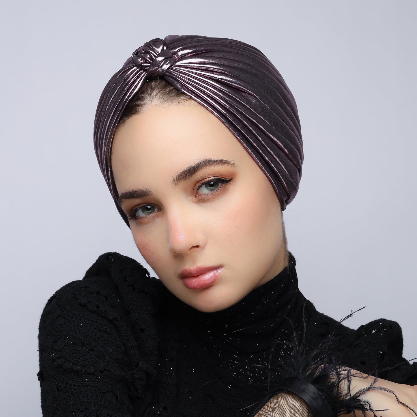 Metallic lame` lines turban