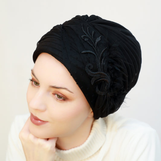 Black Feathery Turban