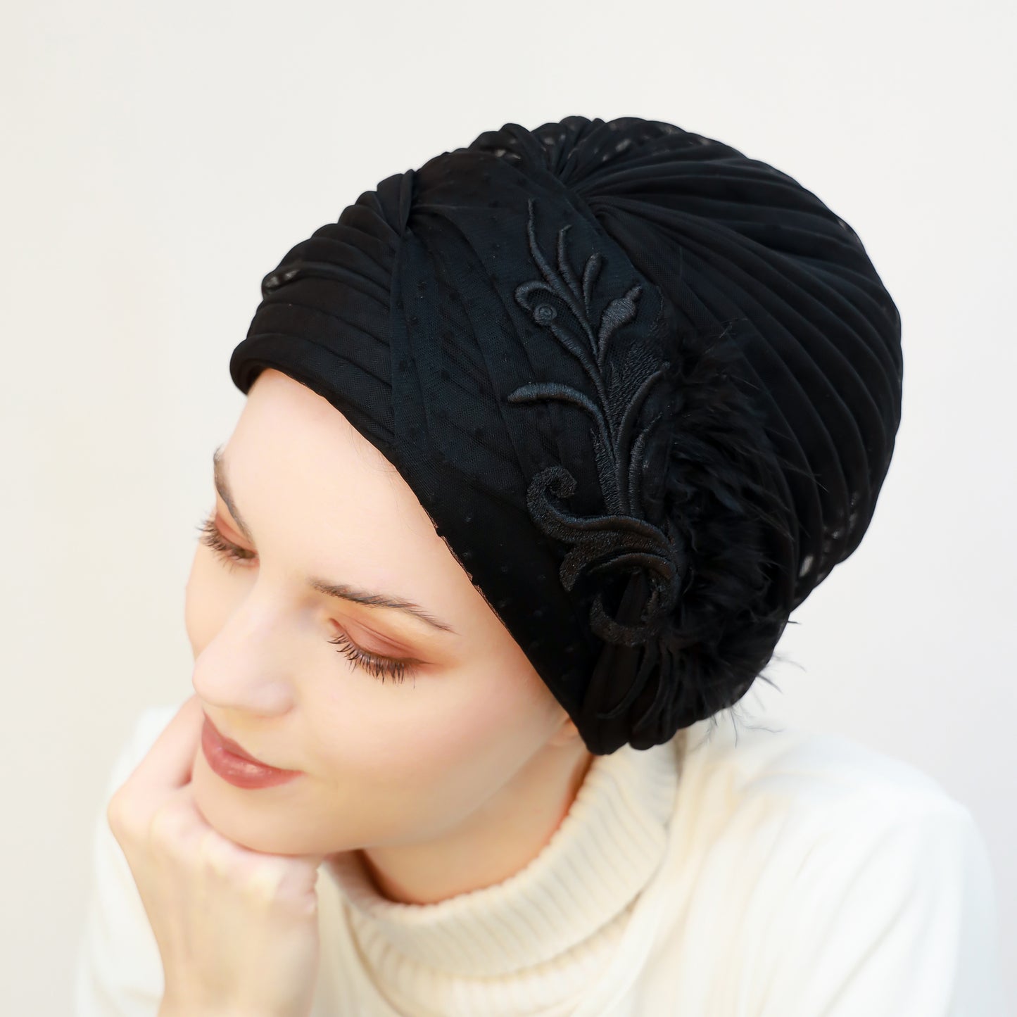 Black Feathery Turban