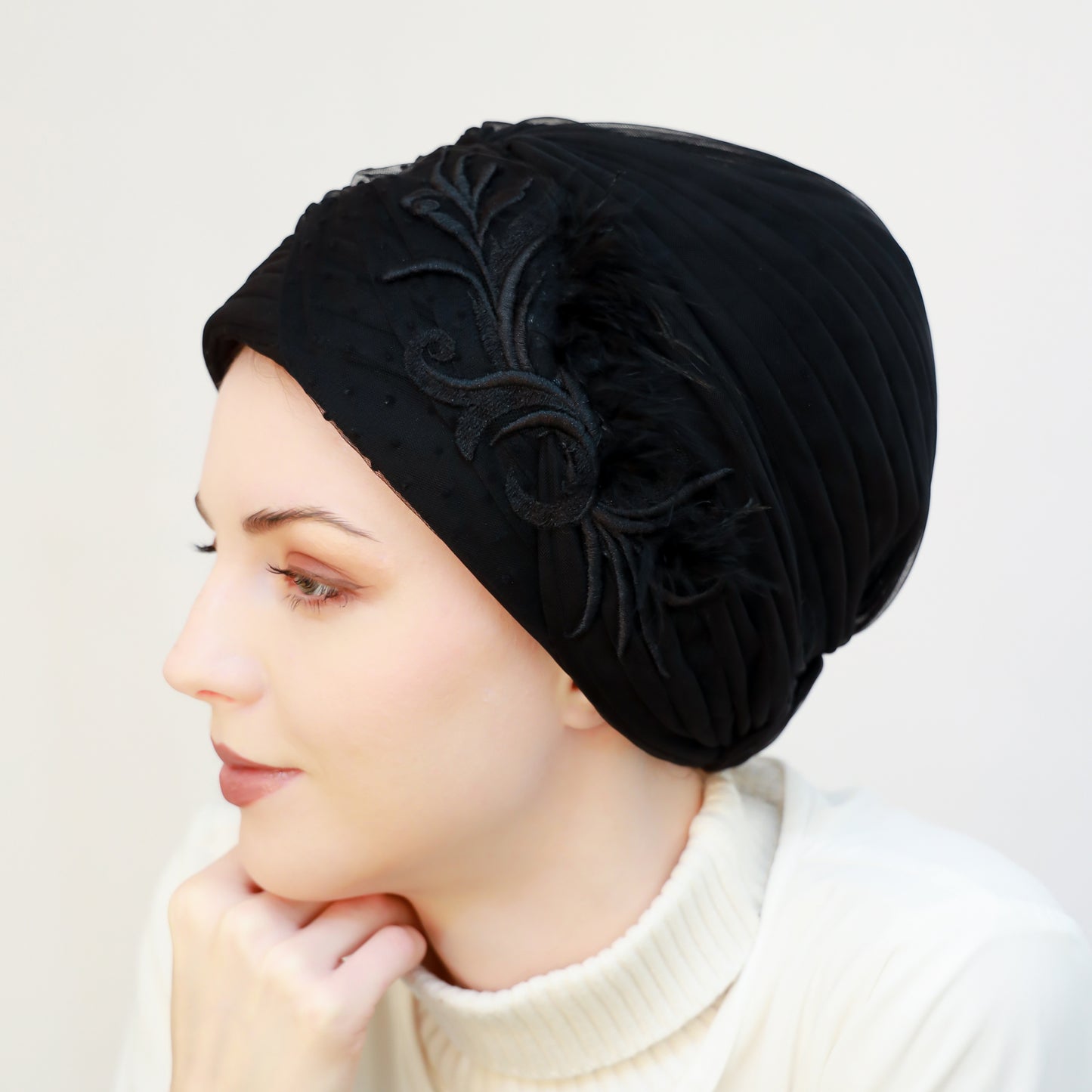 Black Feathery Turban