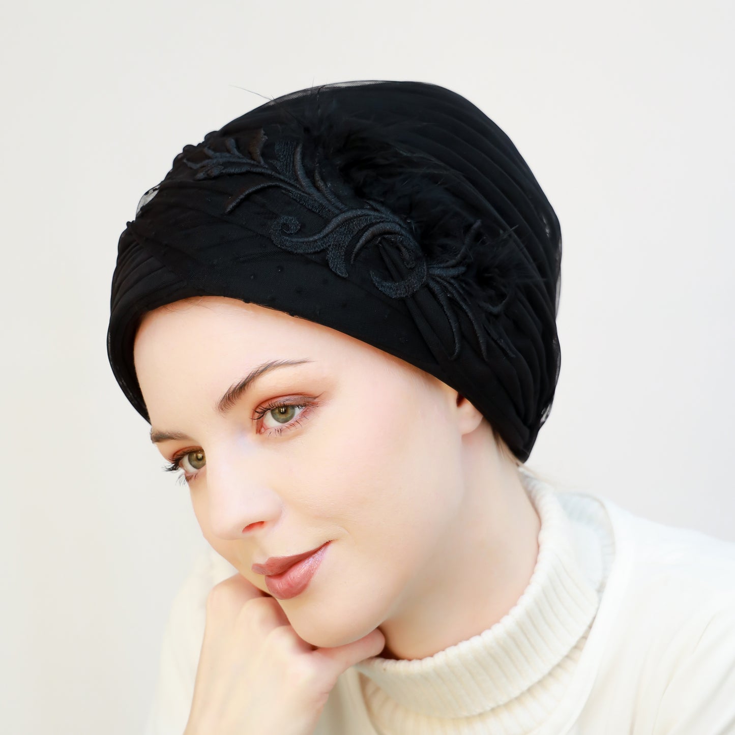 Black Feathery Turban