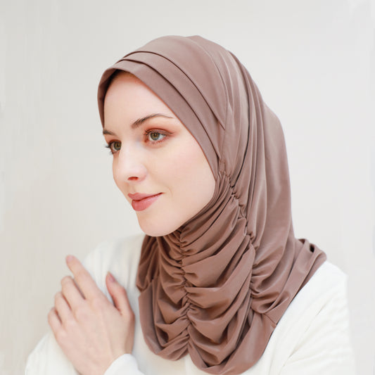 Plain Gathering Ready-made Hijab