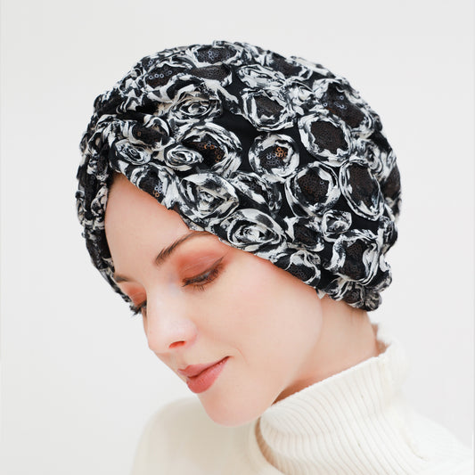 Black & White Sequin Turban