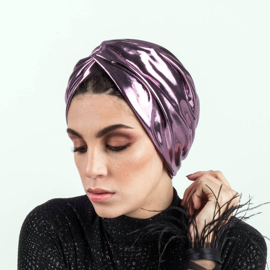 Metallic lame` twisted lines turban