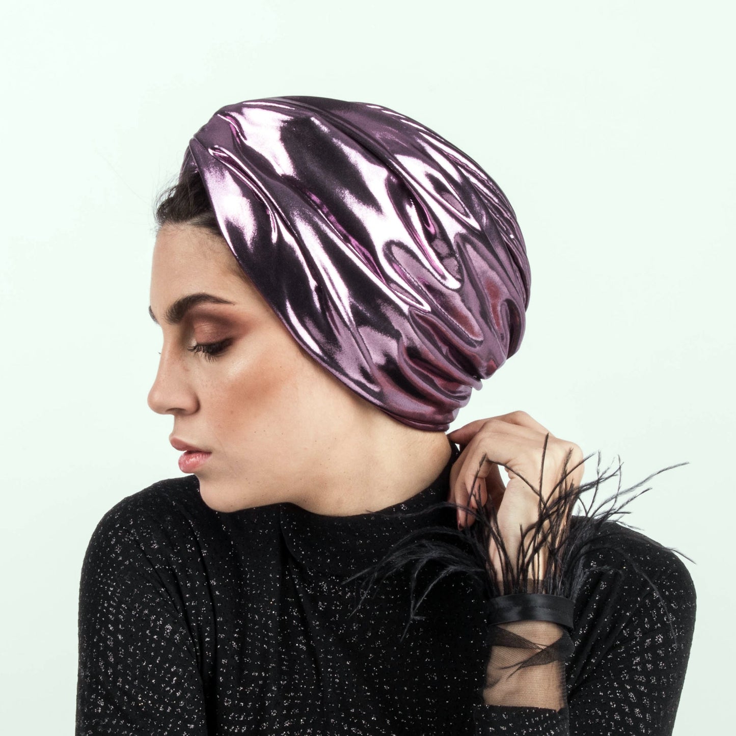 Metallic lame` twisted lines turban