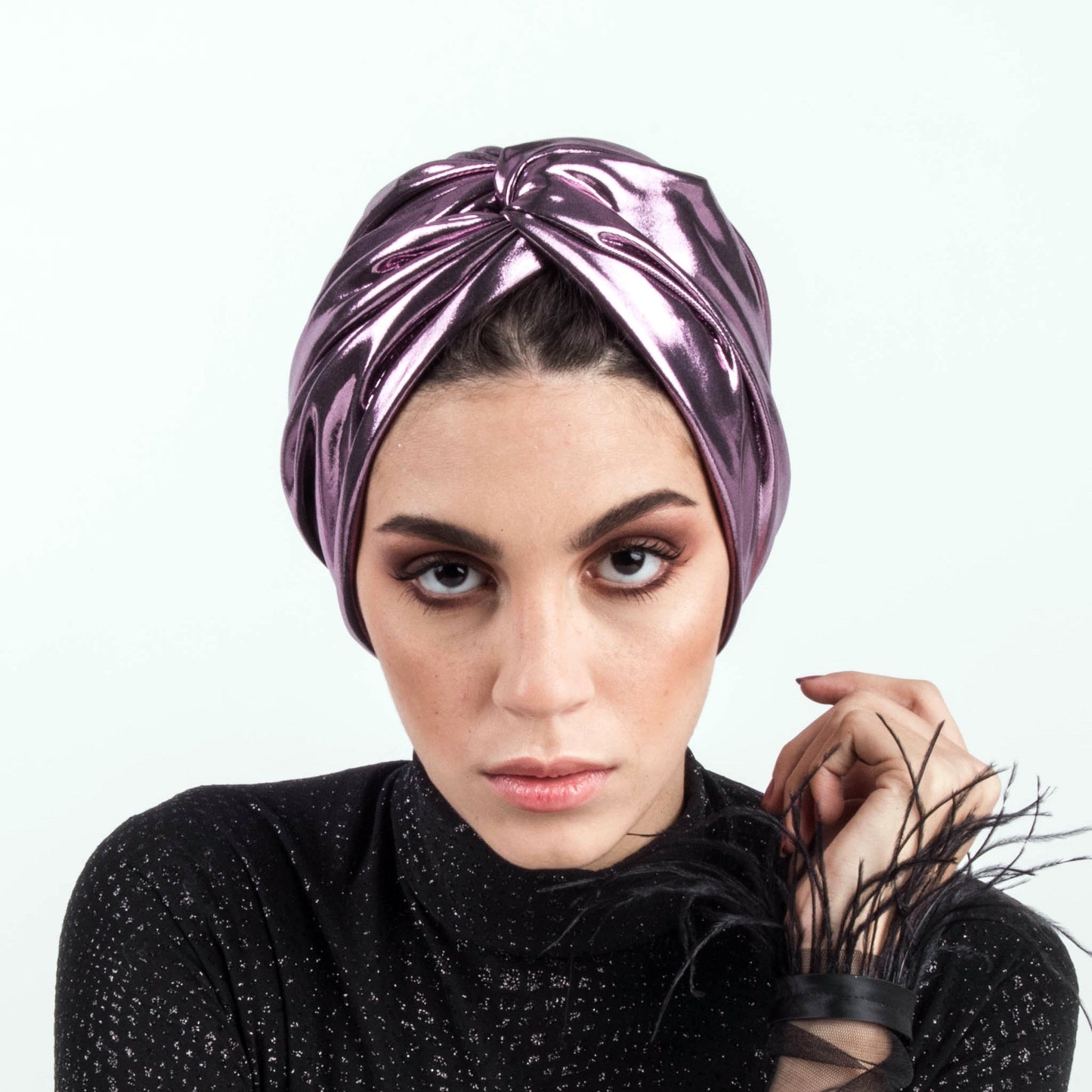 Metallic lame` twisted lines turban