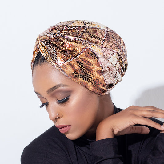 Metallic Leopard Gold Turban