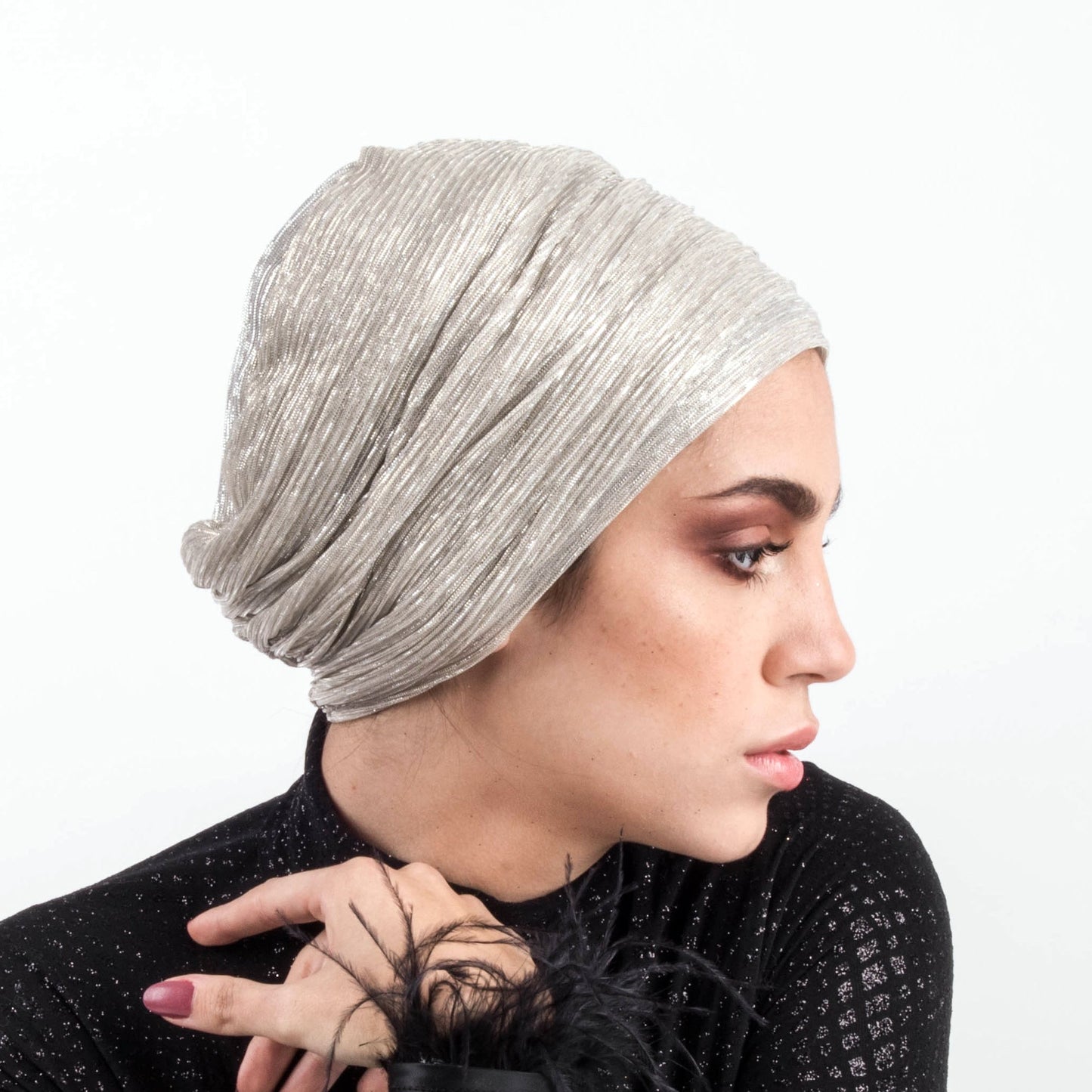 Metallic Strips Plisse Turban