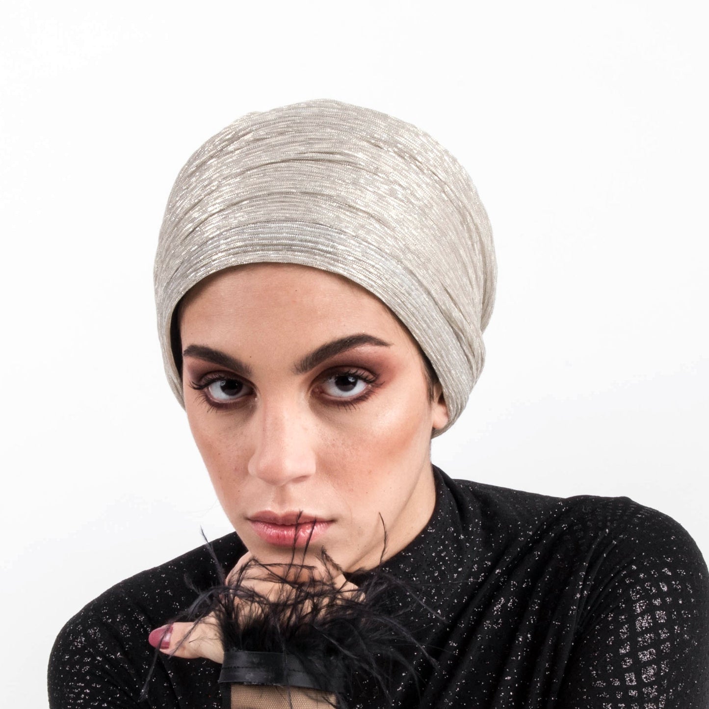 Metallic Strips Plisse Turban