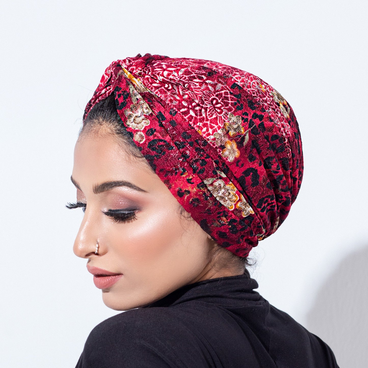 Wine Leopard Print Turban 01