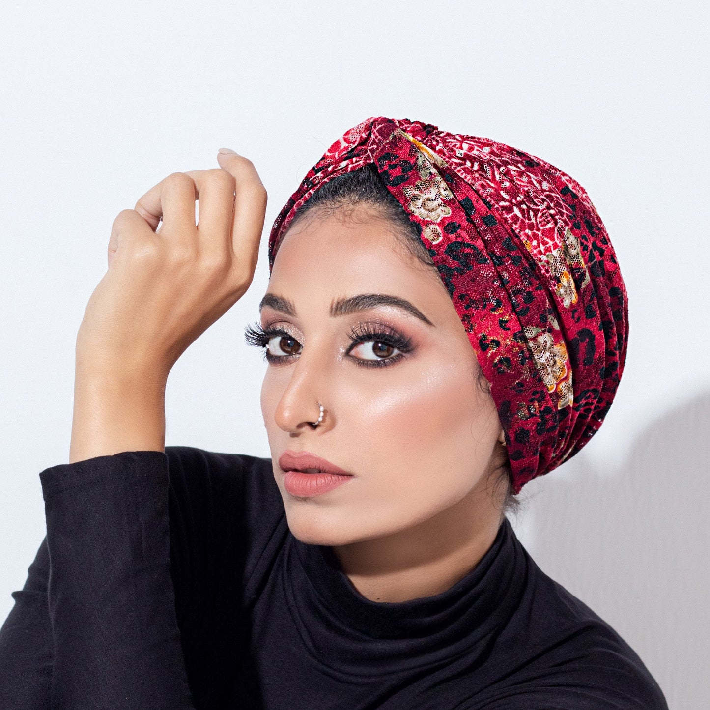 Wine Leopard Print Turban 01