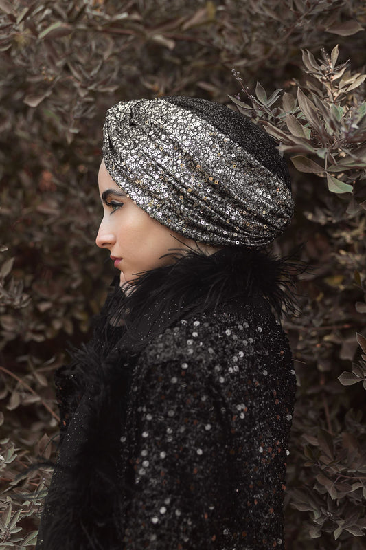 Silver metallic turban