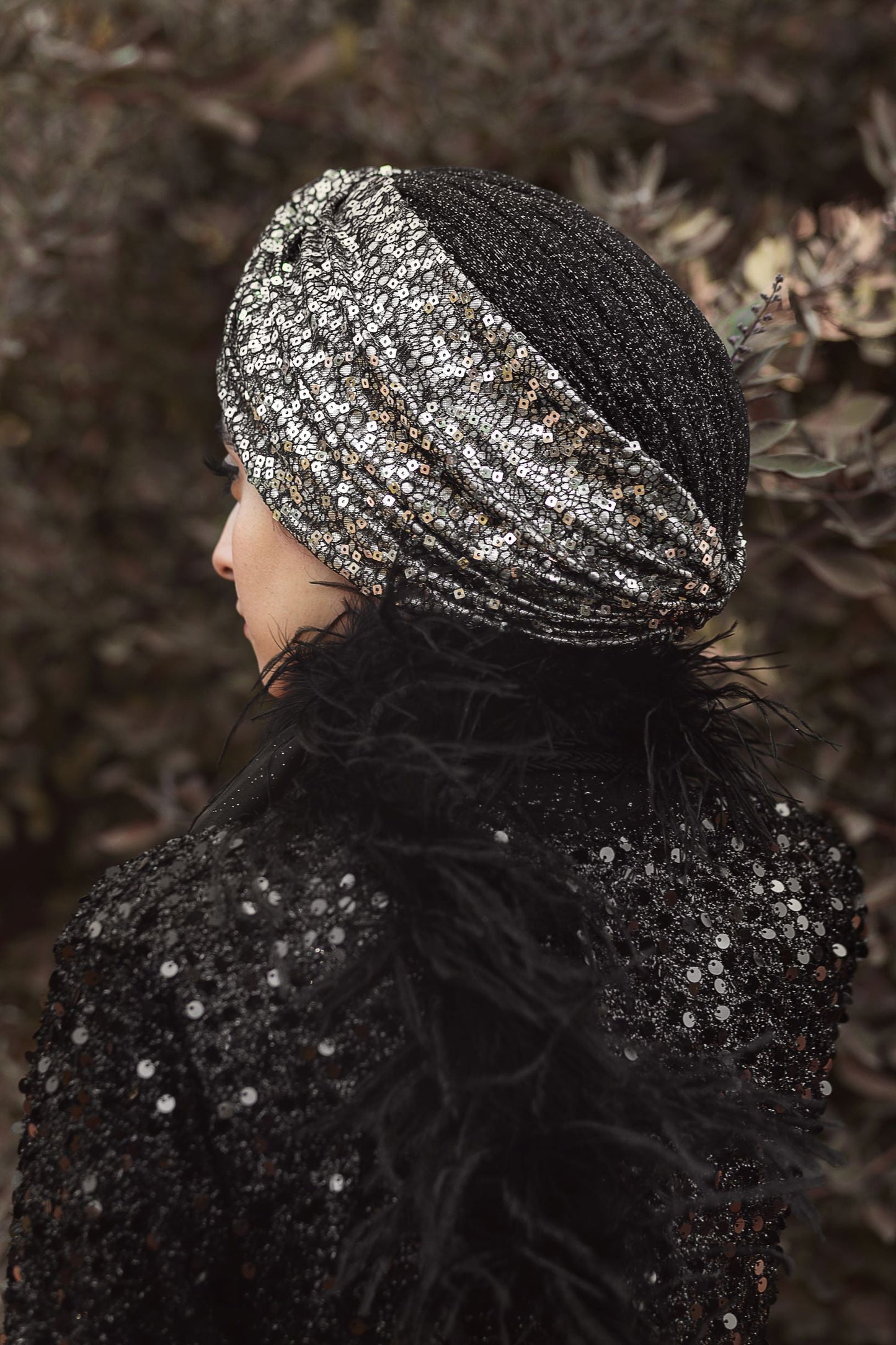 Silver metallic turban